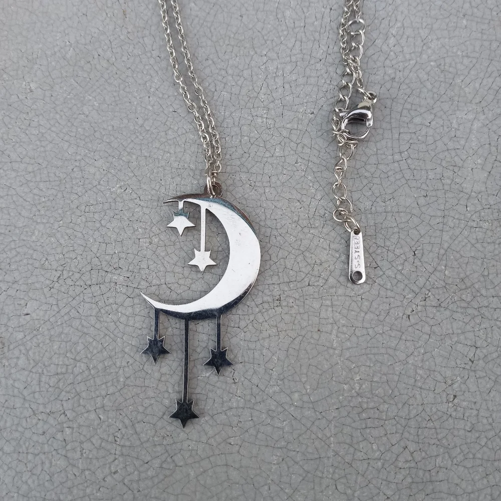 Stainless Steel Moon Star Necklace NWT - Picture 3 of 3